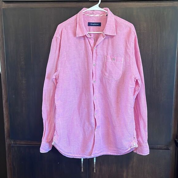 Tommy Bahama Pink Linen Blend Button Down Shirt Large - Picture 1 of 5